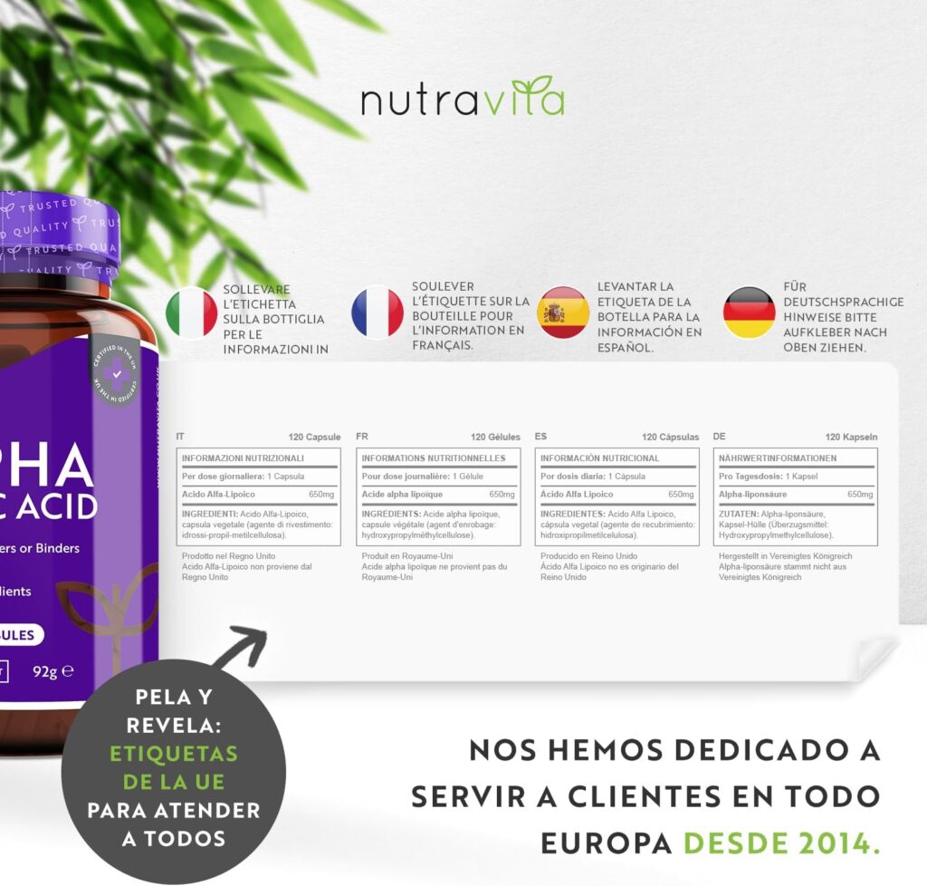 instrucciones de Ácido alfa lipoico Nutravita