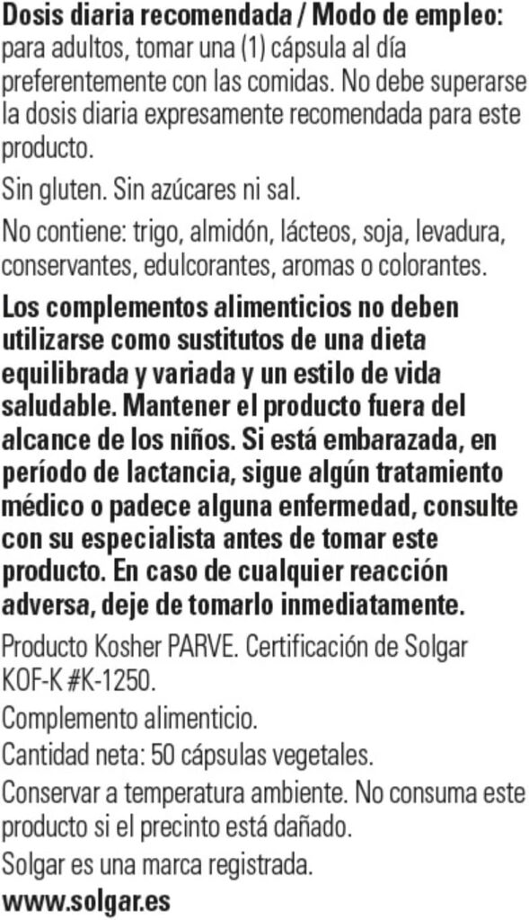 Ácido alfa lipoico Solgar 200mg dosis