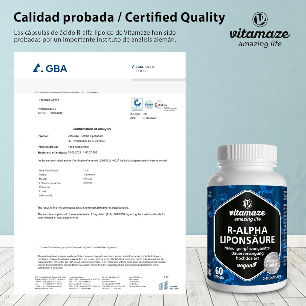 Vitamaze certificado de calidad